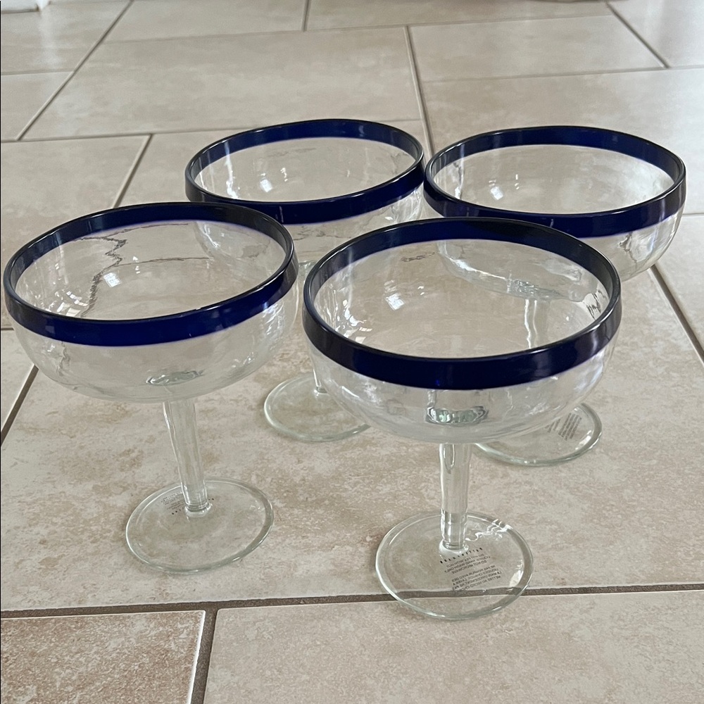 Set of 4 Blue Rim Margarita Glasses (melamine)